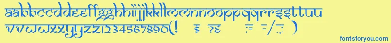 フォントDsizmirc – 青い文字が黄色の背景にあります。