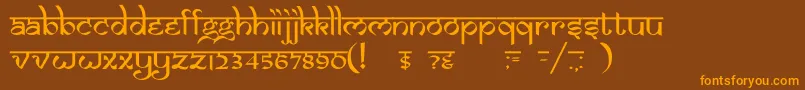 フォントDsizmirc – オレンジ色の文字が茶色の背景にあります。