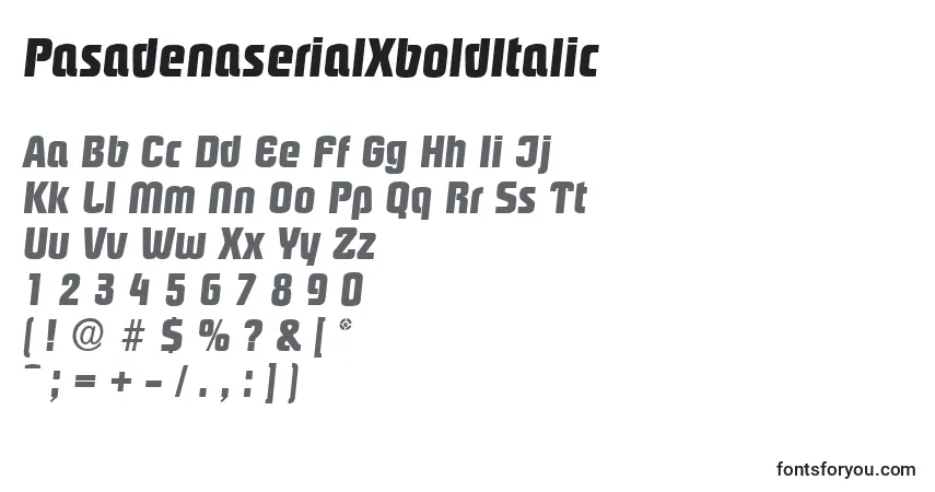 Schriftart PasadenaserialXboldItalic – Alphabet, Zahlen, spezielle Symbole