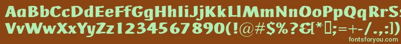 フォントAdHocBis – 緑色の文字が茶色の背景にあります。