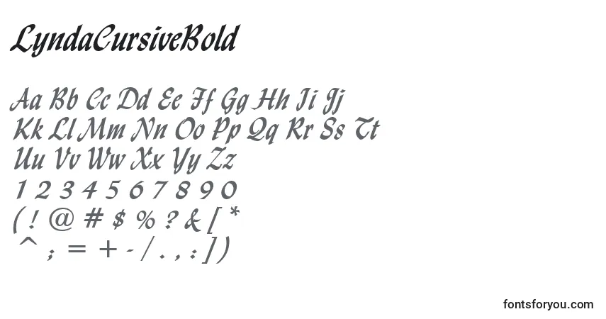 A fonte LyndaCursiveBold – alfabeto, números, caracteres especiais