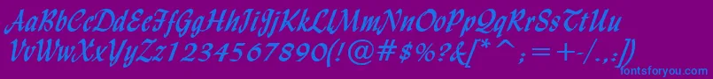 LyndaCursiveBold-fontti – siniset fontit violetilla taustalla