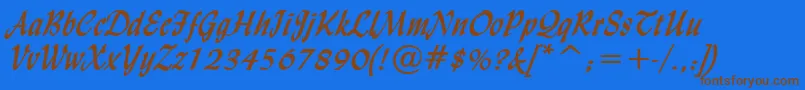 LyndaCursiveBold-Schriftart – Braune Schriften auf blauem Hintergrund
