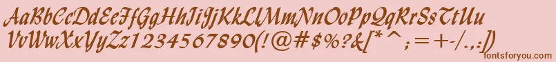 Fonte LyndaCursiveBold – fontes marrons em um fundo rosa