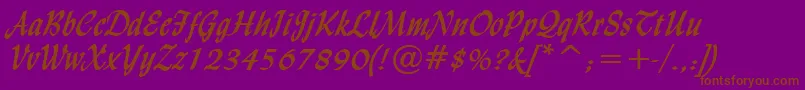 LyndaCursiveBold-Schriftart – Braune Schriften auf violettem Hintergrund