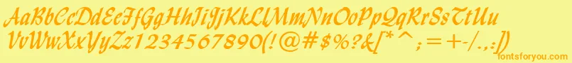 フォントLyndaCursiveBold – オレンジの文字が黄色の背景にあります。