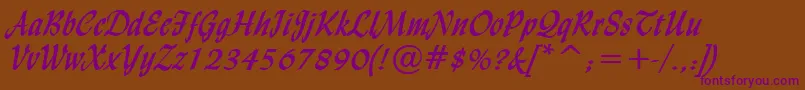 LyndaCursiveBold Font – Purple Fonts on Brown Background