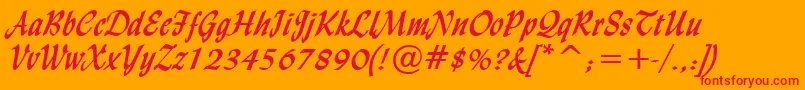Fonte LyndaCursiveBold – fontes vermelhas em um fundo laranja