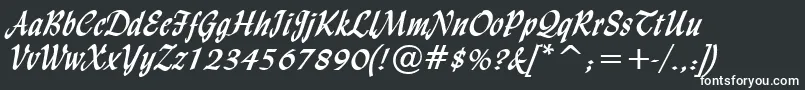 LyndaCursiveBold-fontti – valkoiset fontit mustalla taustalla