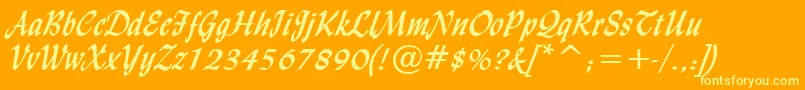 LyndaCursiveBold-fontti – keltaiset fontit oranssilla taustalla