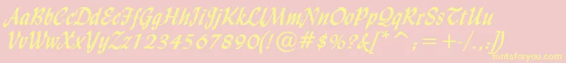 LyndaCursiveBold-fontti – keltaiset fontit vaaleanpunaisella taustalla