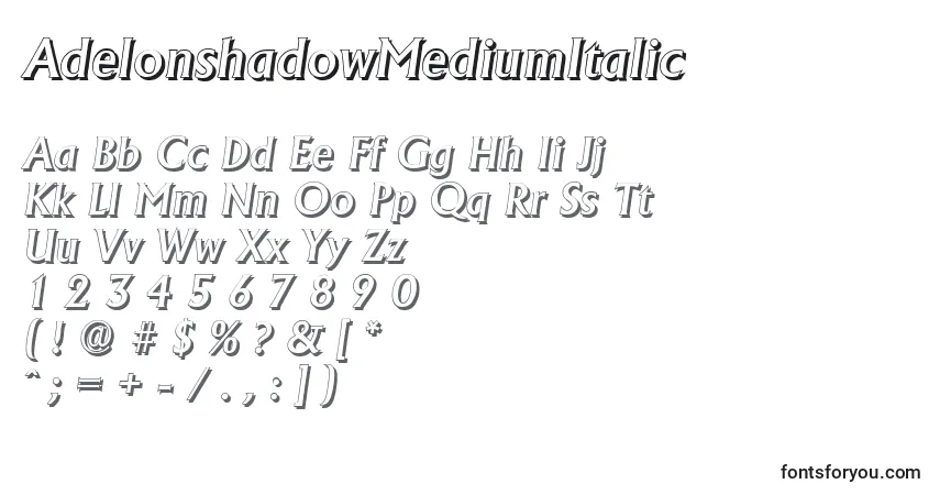 Шрифт AdelonshadowMediumItalic – алфавит, цифры, специальные символы
