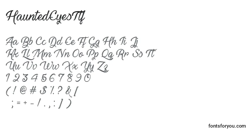 Czcionka HauntedEyesTtf – alfabet, cyfry, specjalne znaki