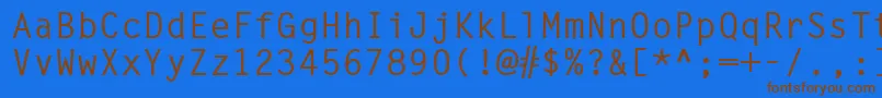 フォントLettergotlcymed – 茶色の文字が青い背景にあります。