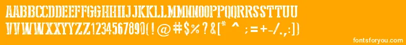 StencilStyleNew-Schriftart – Weiße Schriften auf orangefarbenem Hintergrund