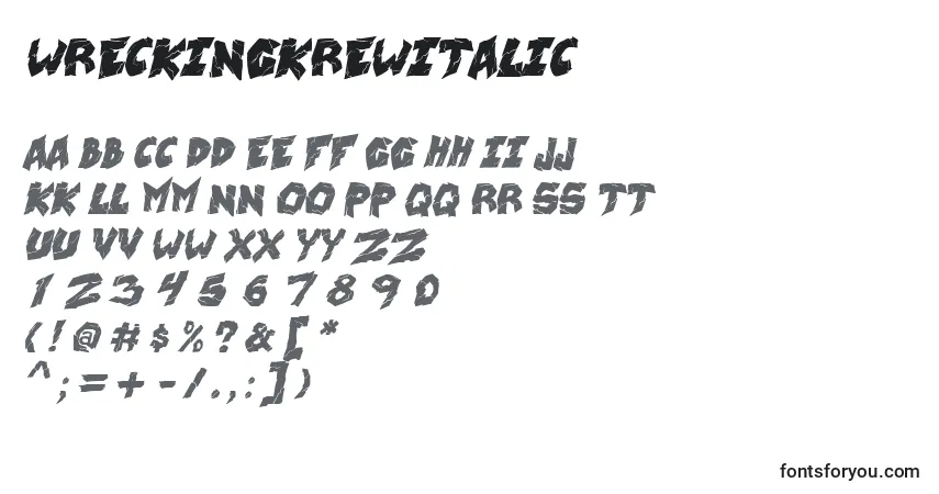A fonte WreckingKrewItalic – alfabeto, números, caracteres especiais