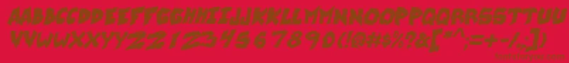 Weitere Informationen zur WreckingKrewItalic-Schriftart WreckingKrewItalic-Schriftart – Braune Schriften auf rotem Hintergrund