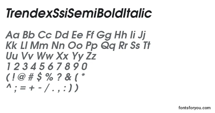 characters of trendexssisemibolditalic font, letter of trendexssisemibolditalic font, alphabet of  trendexssisemibolditalic font