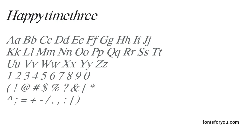 A fonte Happytimethree – alfabeto, números, caracteres especiais