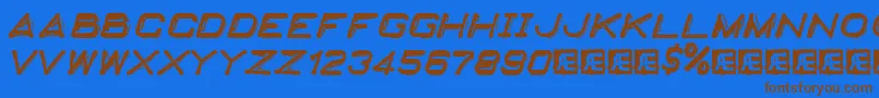 フォントEmbossingTape2Brk – 茶色の文字が青い背景にあります。