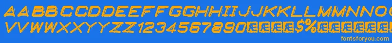 EmbossingTape2Brk-fontti – oranssit fontit sinisellä taustalla