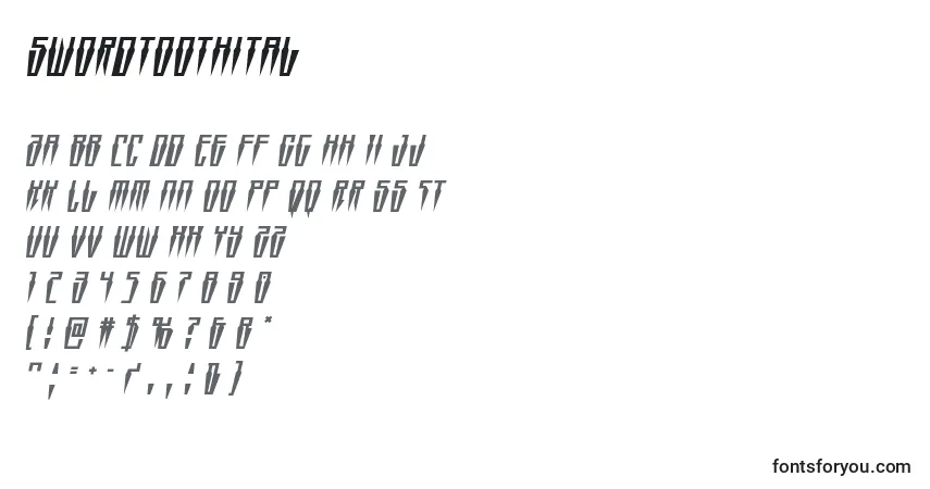 A fonte Swordtoothital – alfabeto, números, caracteres especiais
