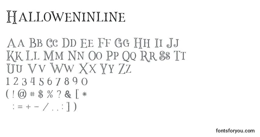 Schriftart Halloweninline – Alphabet, Zahlen, spezielle Symbole