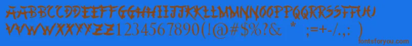 フォントChineseAsianStyle – 茶色の文字が青い背景にあります。