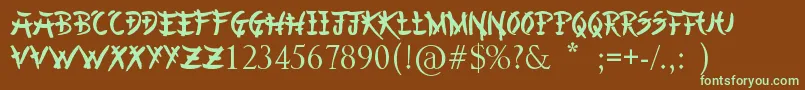 フォントChineseAsianStyle – 緑色の文字が茶色の背景にあります。