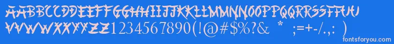 フォントChineseAsianStyle – ピンクの文字、青い背景