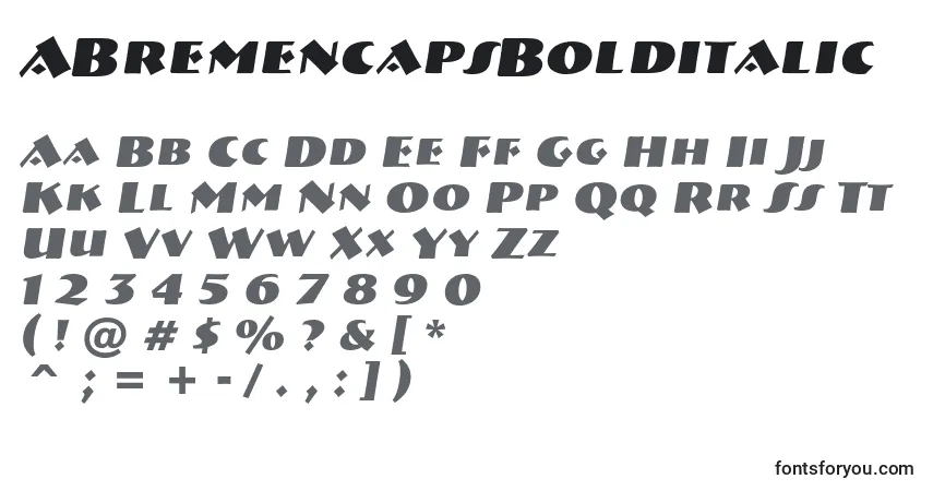 Шрифт ABremencapsBolditalic – алфавит, цифры, специальные символы
