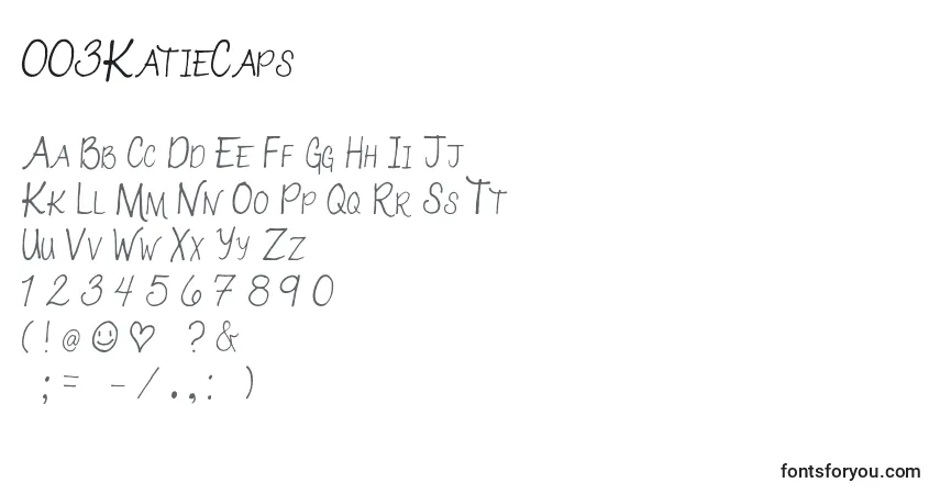 Czcionka 003KatieCaps – alfabet, cyfry, specjalne znaki