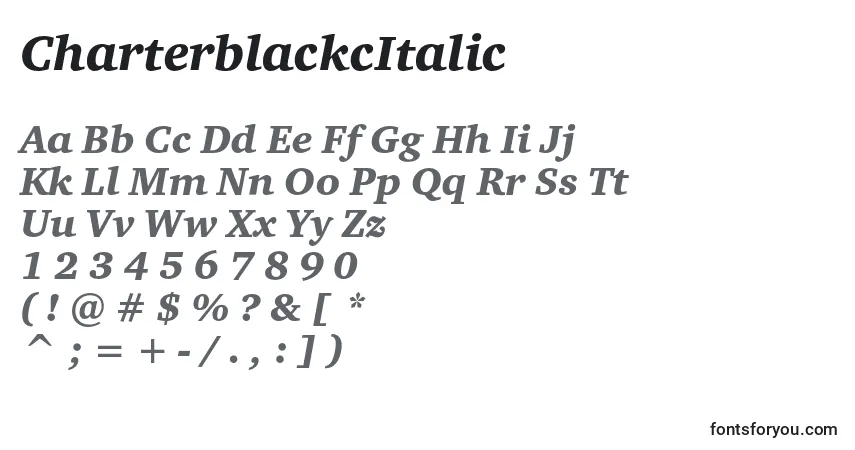 A fonte CharterblackcItalic – alfabeto, números, caracteres especiais