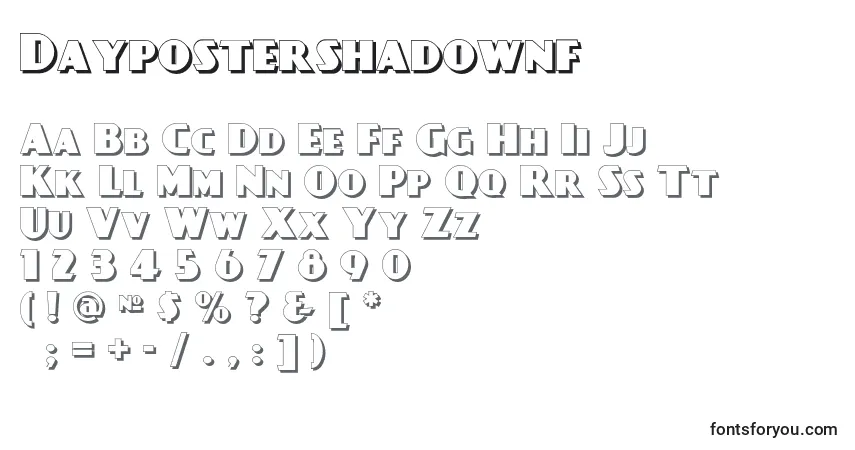 A fonte Daypostershadownf (25339) – alfabeto, números, caracteres especiais