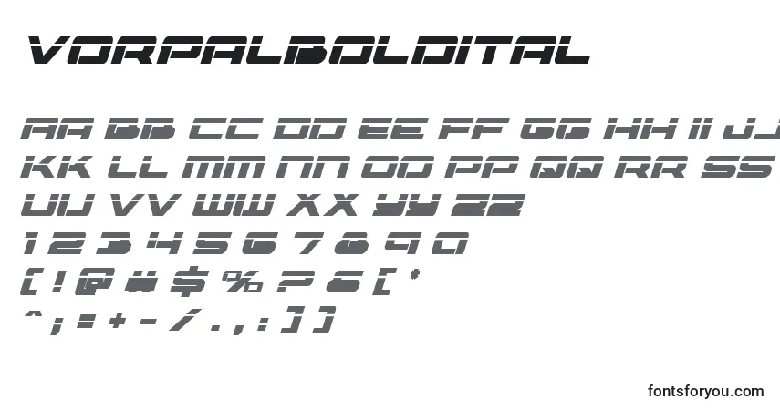 Vorpalboldital Font – alphabet, numbers, special characters