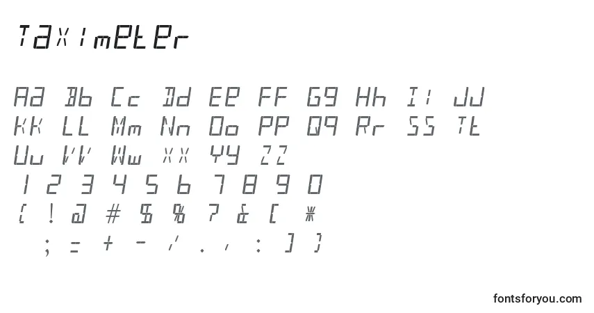 Schriftart Taximeter – Alphabet, Zahlen, spezielle Symbole