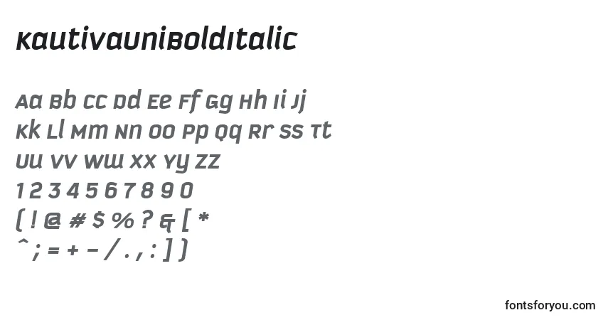 Czcionka KautivaUniBoldItalic – alfabet, cyfry, specjalne znaki