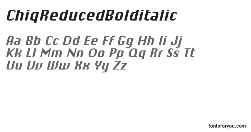 Czcionka ChiqReducedBolditalic – alfabet, cyfry, specjalne znaki