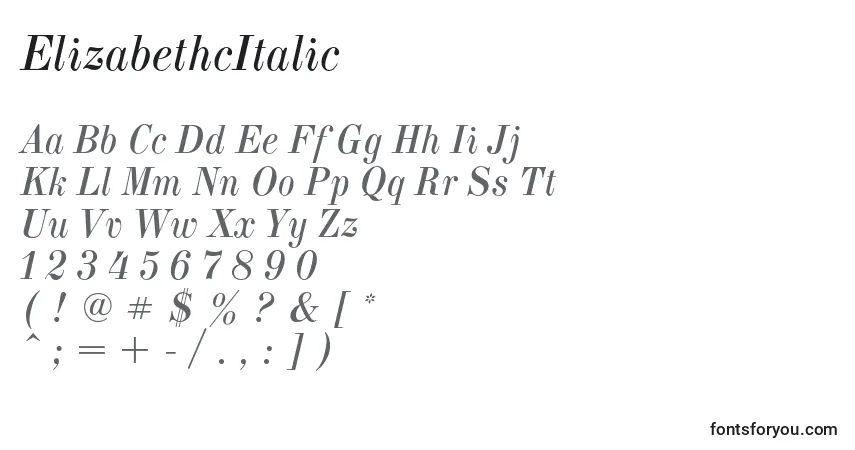 Шрифт ElizabethcItalic – алфавит, цифры, специальные символы