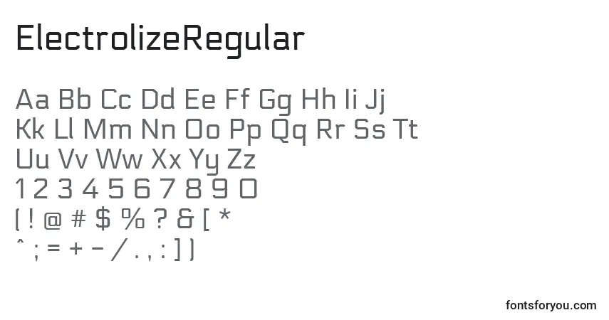 Czcionka ElectrolizeRegular – alfabet, cyfry, specjalne znaki