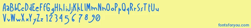 フォントAmanoboldensada – 青い文字が黄色の背景にあります。