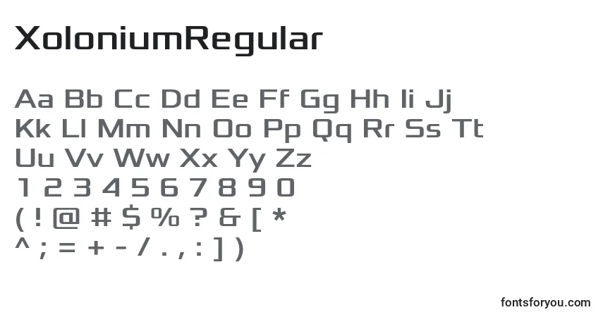 Schriftart XoloniumRegular (25363) – Alphabet, Zahlen, spezielle Symbole