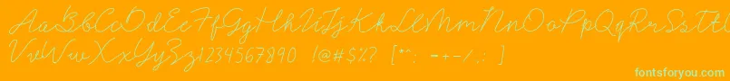 Signerella-Schriftart – Grüne Schriften auf orangefarbenem Hintergrund