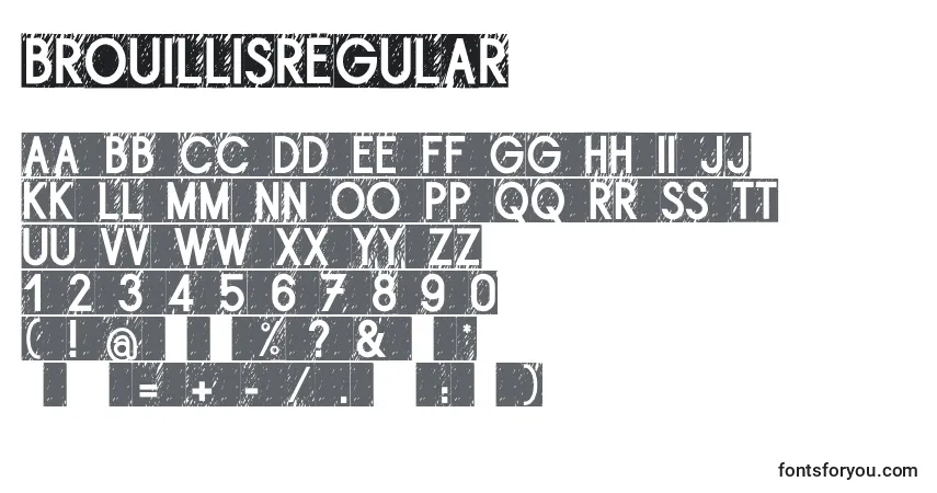 Czcionka BrouillisRegular – alfabet, cyfry, specjalne znaki