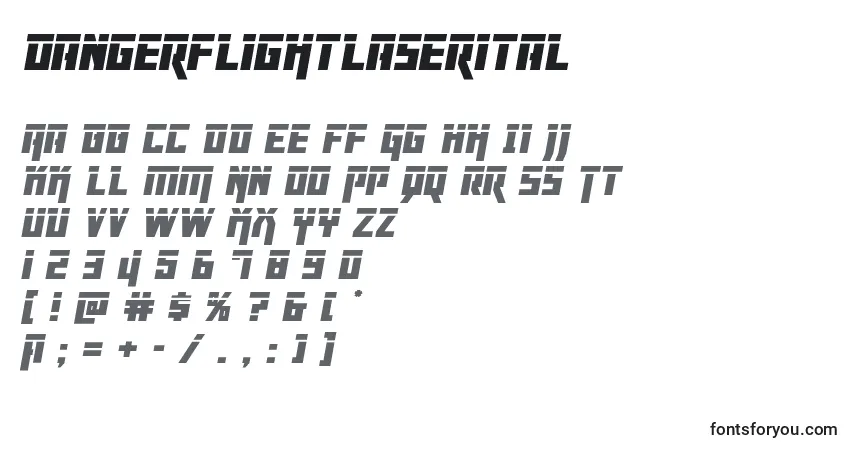 Schriftart Dangerflightlaserital – Alphabet, Zahlen, spezielle Symbole