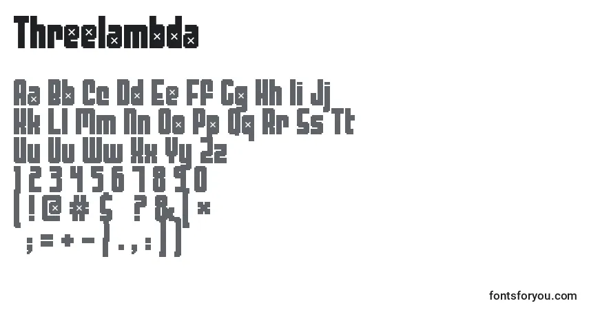 Schriftart Threelambda – Alphabet, Zahlen, spezielle Symbole