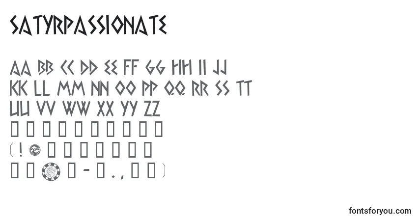 Schriftart SatyrPassionate – Alphabet, Zahlen, spezielle Symbole