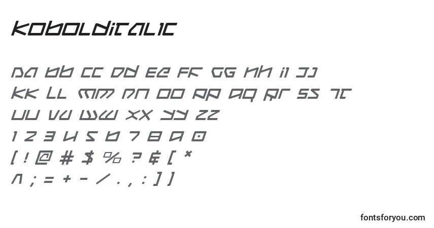 Шрифт KoboldItalic – алфавит, цифры, специальные символы