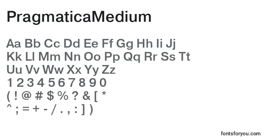 A fonte PragmaticaMedium – alfabeto, números, caracteres especiais