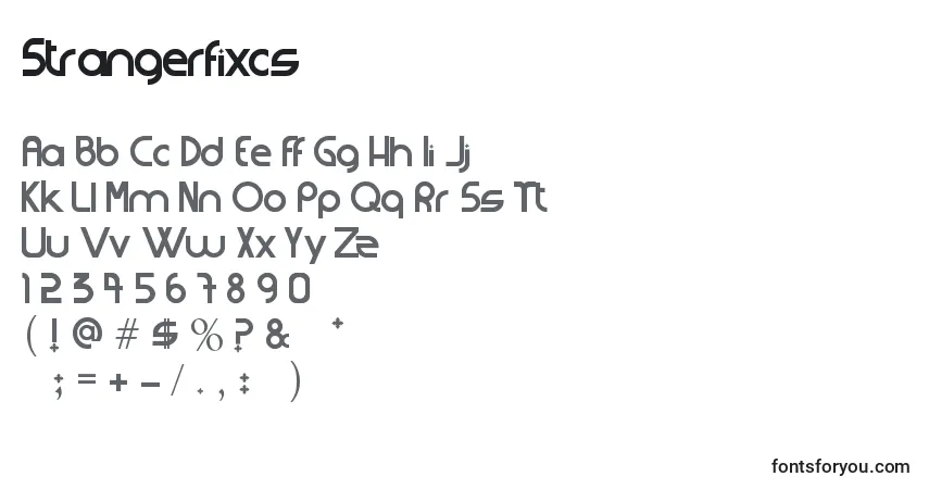 Czcionka Strangerfixcs – alfabet, cyfry, specjalne znaki